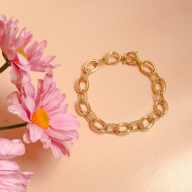 PULSERA ESLABONES BRILLO Y ENTORCHADO