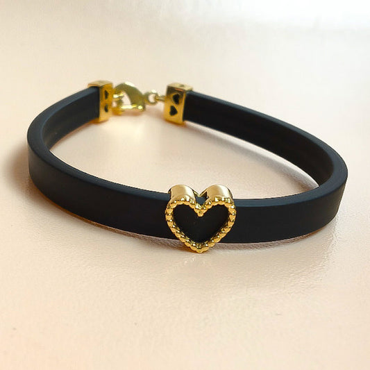 Pulsera Cuero Corazón Oro Black